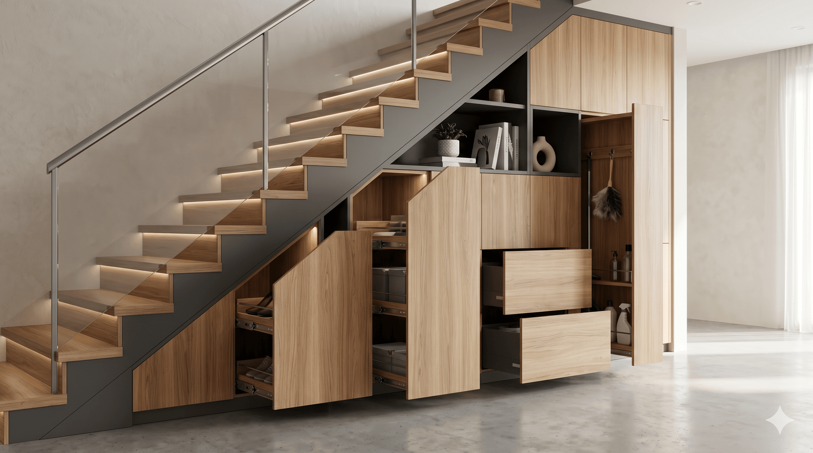 8 Ide Storage Bawah Tangga Rumah (Desain Fungsional & Anti Mentok)