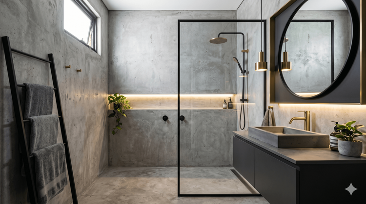 Rahasia Kamar Mandi Industrial Modern: Paduan Beton & Kuningan